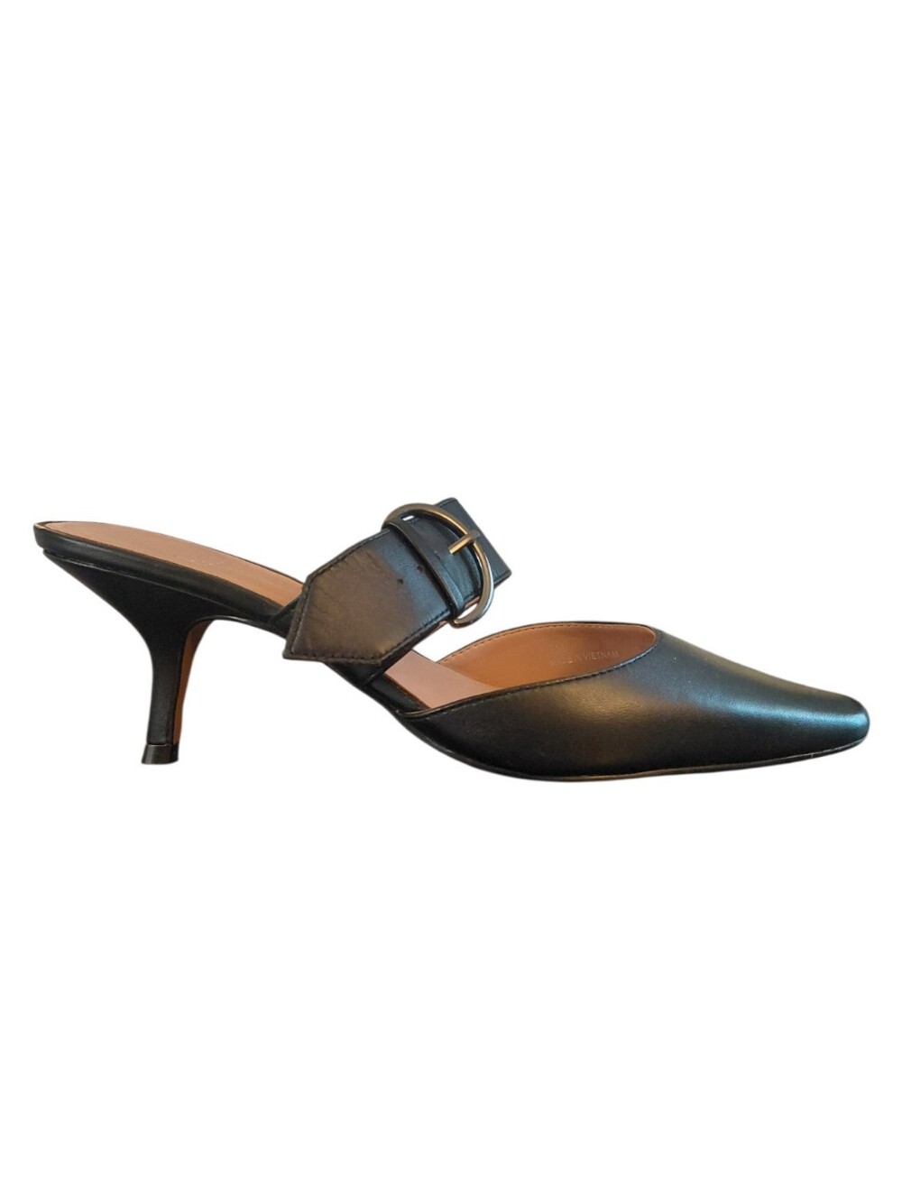 Linea Paolo Black Leather Kitten Heel Pointed-Toe Mule Size 7